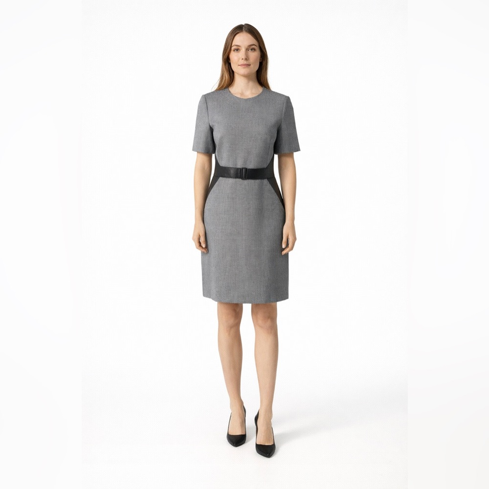 Judith and Charles- Barcelona, Leather Detail Houndstooth Dress